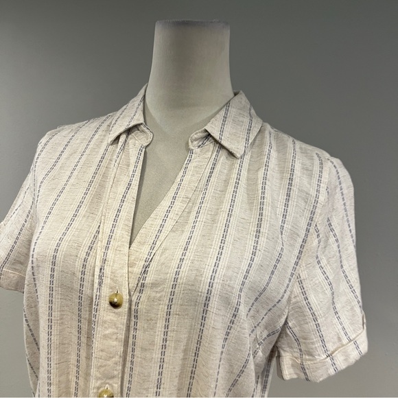 Japna Striped off White short sleeve Button-Down mini Dress size medium - Picture 2 of 13